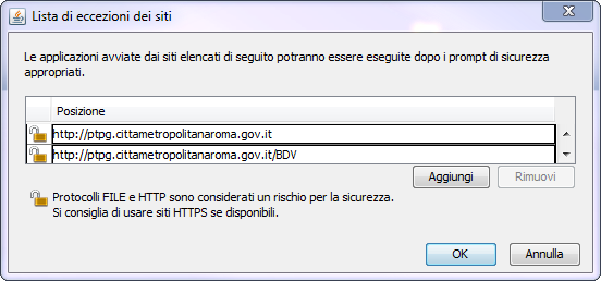 Lista di eccezione dei siti