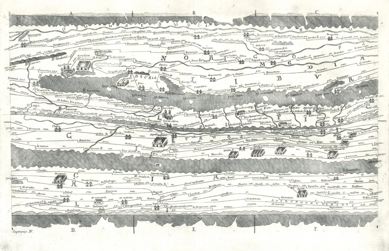 <em>Tabula Itineraria Peutingeriana.</em> Il Lazio occidentale. Segmento V (IV del disegno originale). Ed. Corrado Mannet.