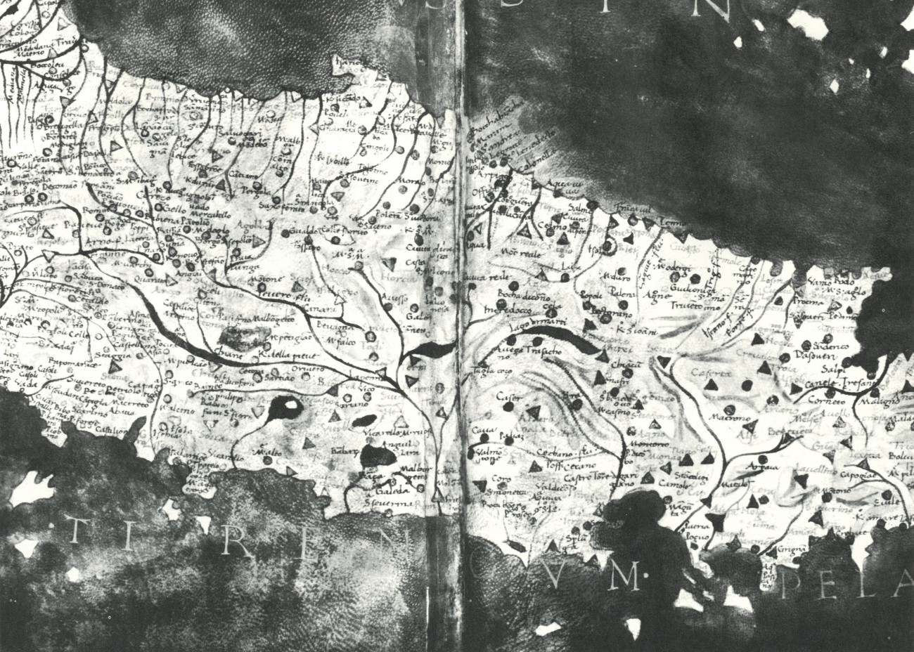 Il Lazio nelle Carte Tolemaiche Latine d'Italia. <em>Descriptio Italiae Nova</em>. Segmento dell'Italia centrale