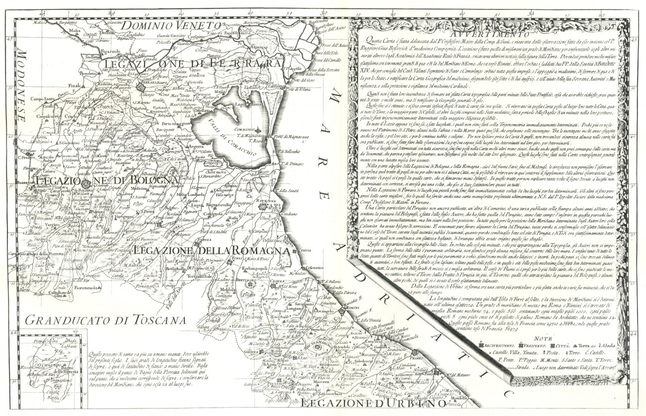 Nuova Carta Geografica dello Stato Ecclesiastico. Legazioni di Ferrrara, di Bologna, della Romagna e di Urbino. Foglio 1