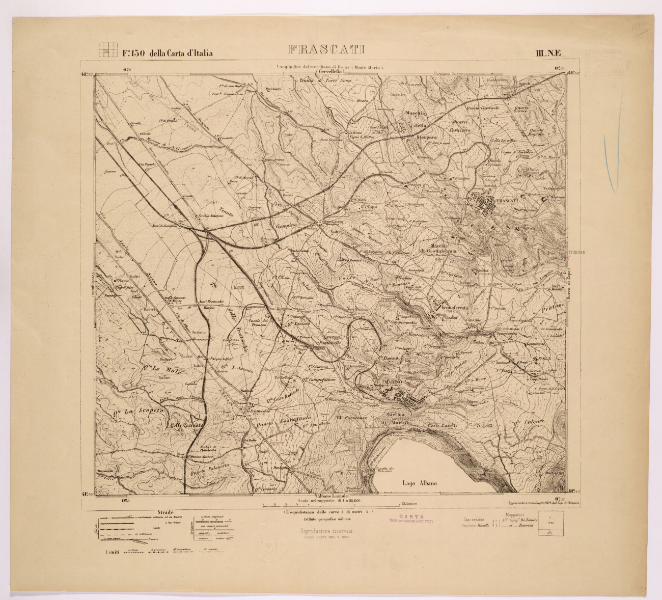 Frascati. Foglio 150 della Carta d'Italia, III.N.E.