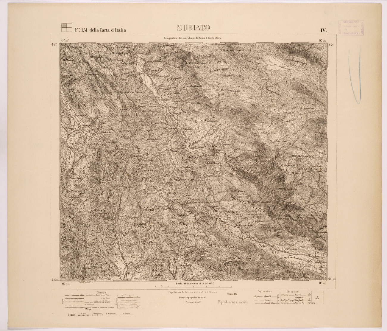 Subiaco. Foglio 151 della Carta d'Italia, IV.